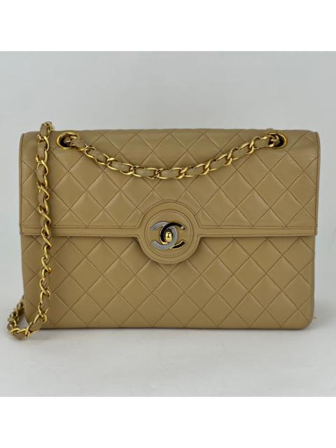 CHANEL Bag Quilted CC Single Flap Chain Shoulder Bag  Purse Beige Lambskin preowned