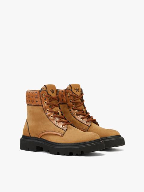 MCM Ankle Boots in Nubuck and Monogram Print Leather