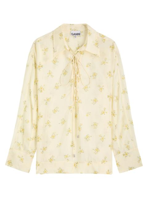 Ganni Habtai Floral-printed Satin Shirt