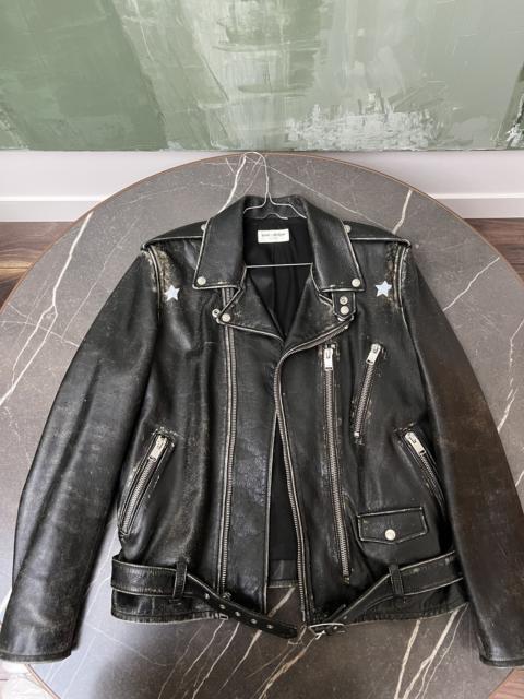 SAINT LAURENT Saint Laurent slp L17 distressed star leather jacket