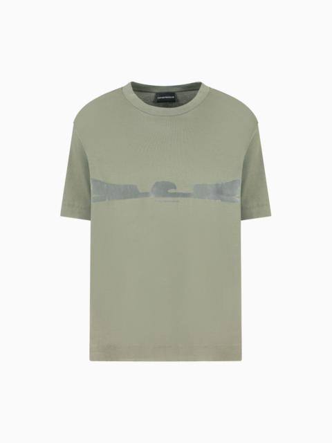 EMPORIO ARMANI ASV JERSEY T-SHIRT WITH CONTOURED EAGLE FLOCKED PRINT