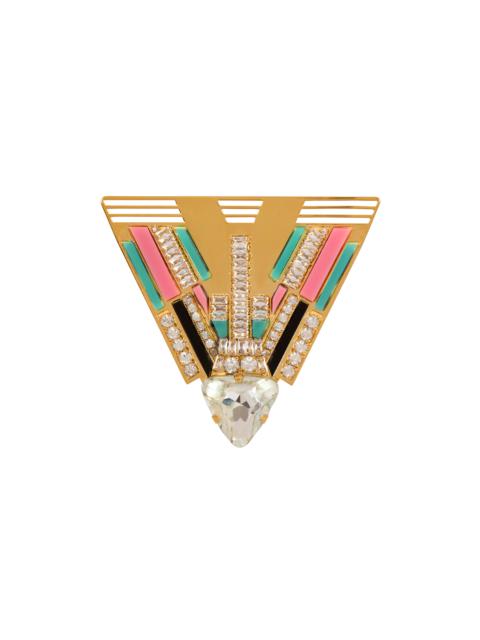 Balmain Brass and crystal Art Deco brooch