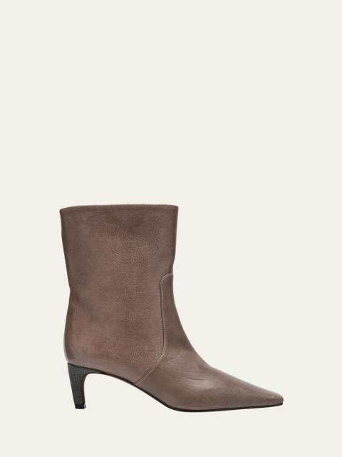Brunello Cucinelli Leather Monili Kitten-Heel Ankle Boots