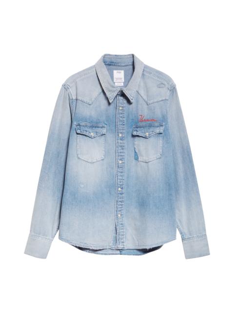 visvim VISVIM Social Sculpture Distressed Denim Shirt in Crash at Nordstrom