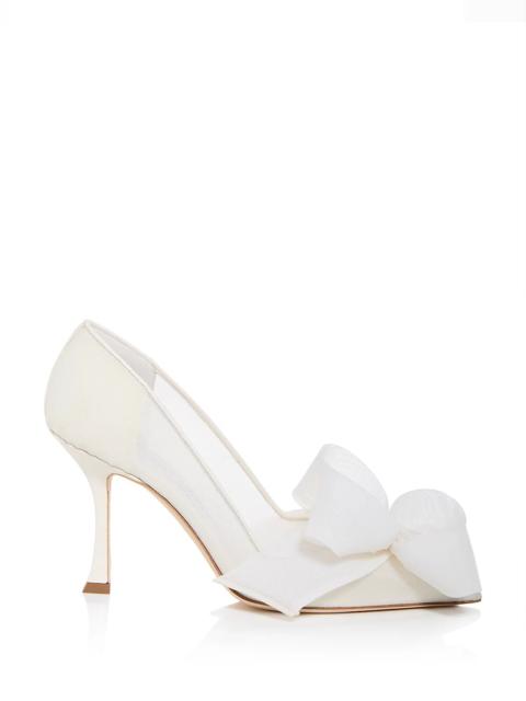 JIMMY CHOO Staz 90 Mesh Pump with Bow Ivory