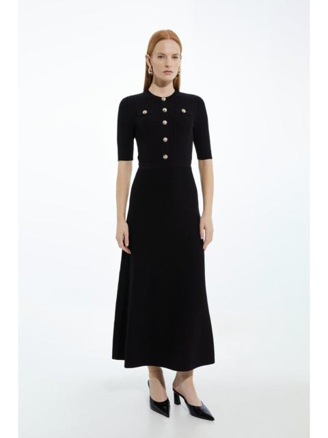 KAREN MILLEN Rib Knit Military Trim Maxi Dress