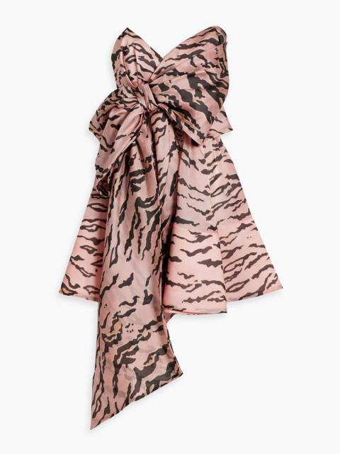 Zimmermann Strapless bow-detailed zebra-print silk-organza mini dress
