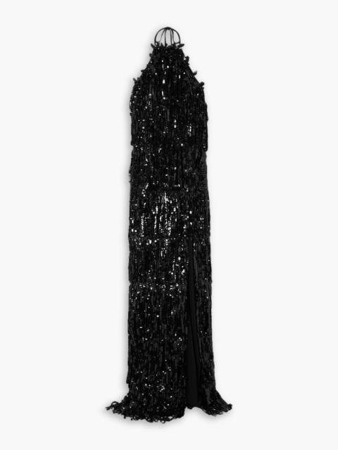 CAROLINA HERRERA Embellished crepe halterneck gown