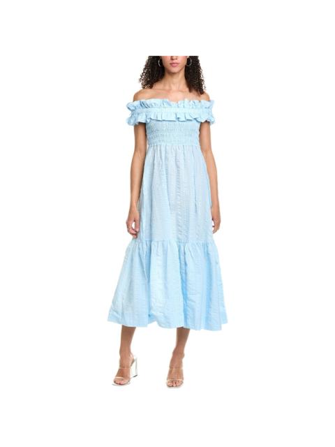 GANNI GANNI Seersucker Check Smocked Maxi Dress