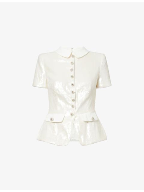 self-portrait Sequin Short-Sleeves Woven Top