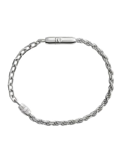 Bottega Veneta Bottega Veneta Men Silver Bracelet With Two Contrasting Chains And Press-Stud Closure In Sterling Si