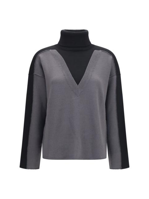 MM6 Maison Margiela Mm6 Two-tone High-neck Sweater Black-Dark Grey