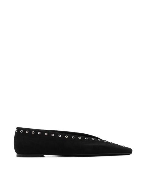 Suede leather lace-up ballets