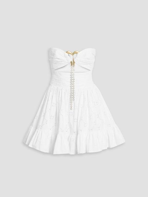 AREA Strapless embellished broderie anglaise cotton mini dress