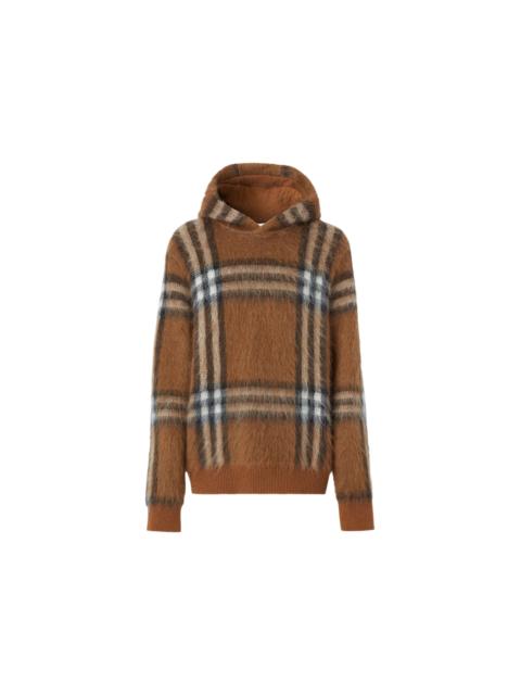 Burberry Burberry Exaggerated Check Wool Mohair Blend Hoodie Dark Birch Brown