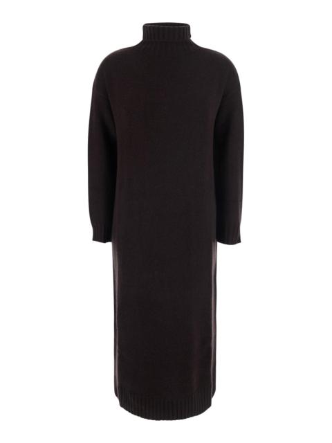 Max Mara Max Mara Women 'Fragore' Brown Dress With High Neck And Elasticated Cuffs In Wool And Cashmere For W
