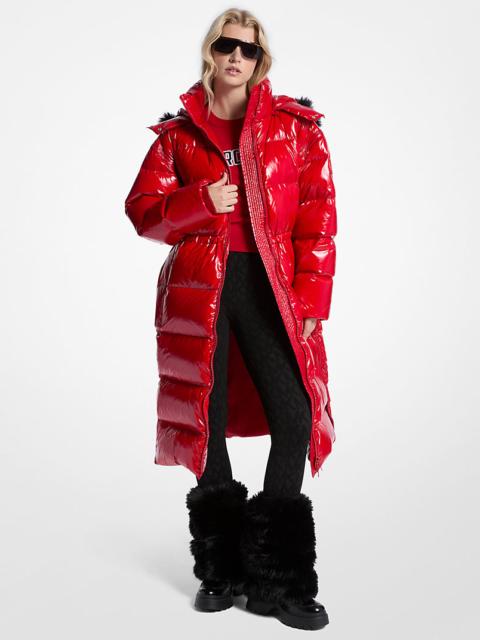 MICHAEL KORS Faux Fur Trim Nylon Ciré Puffer Coat