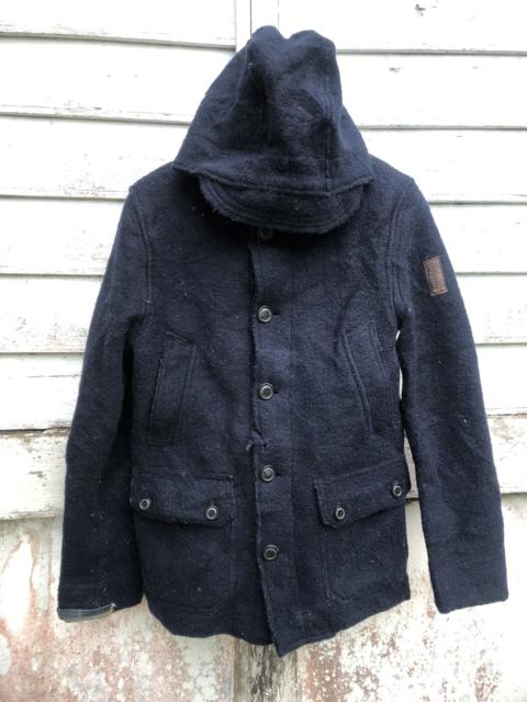 Other Designers Replay - Replay Blue Jeans Ribbed Raw Seam Wool Hooded Jacket