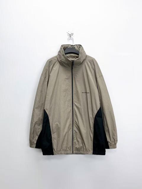 BALENCIAGA Balenciaga milk tea-colored patchwork embroidered logo nylon windbreaker