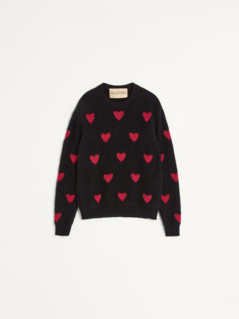 MOHAIR WOOL AND LUREX SWEATER WITH HEART JACQUARD PATTERN