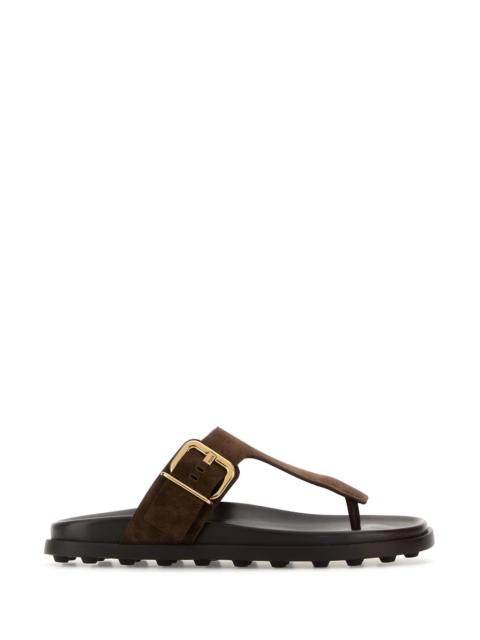 Tod's Brown suede thong slippers