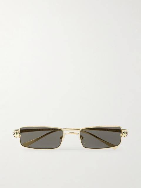 Cartier Panthère Rectangle-frame Crystal-embellished Gold-tone Sunglasses