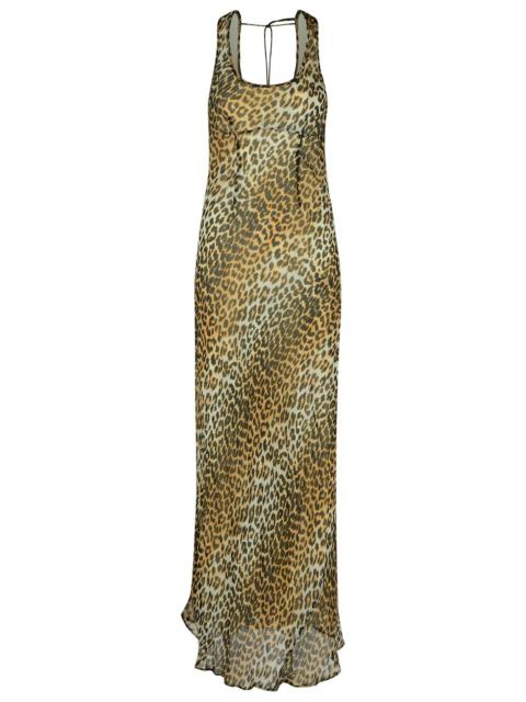 GANNI Ganni Leopard Print Viscose Long Dress Women