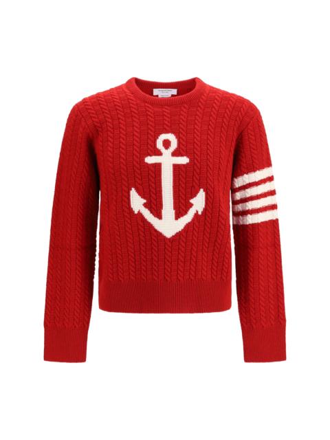 Thom Browne Thom Browne 4-Bar Anchor Merino Wool Sweater Red