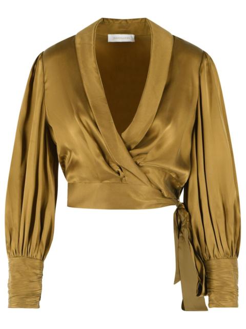 Zimmermann Zimmermann Crop Wrap Olive Silk Blouse Green