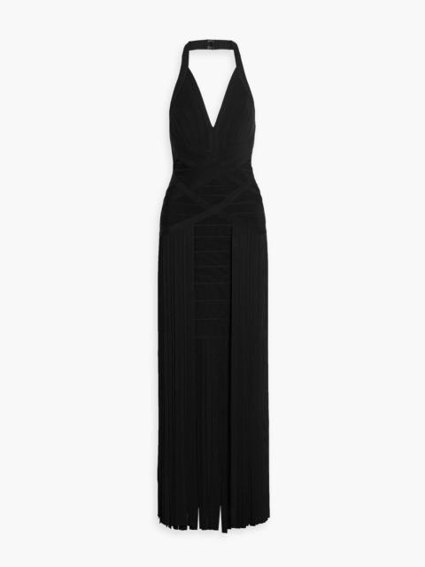 Other Designers Scarlet fringed bandage halterneck gown