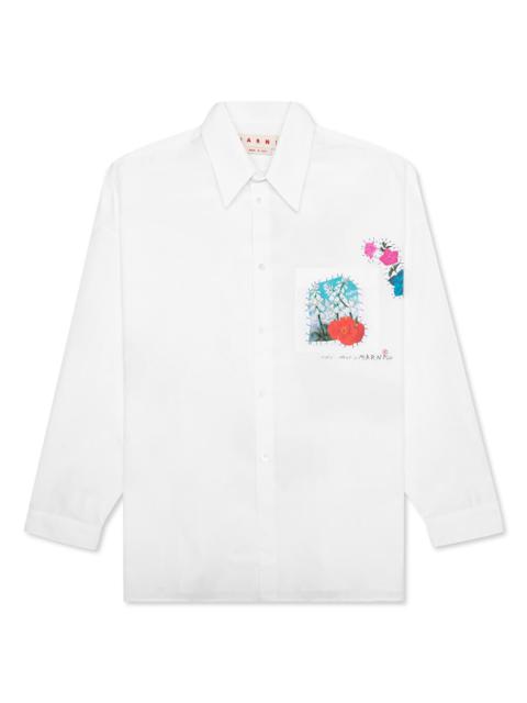 Marni LONG SLEEVE FLOWER GRAPHICS SHIRT - LILY WHITE