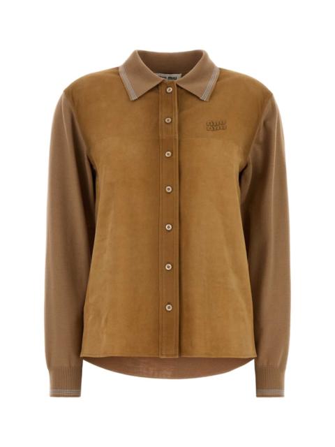 Miu Miu Miu Miu Women Camel Wool And Suede Cardigan