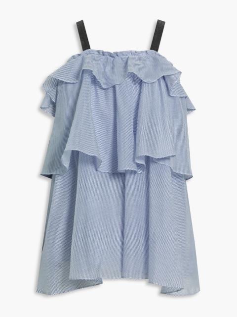 Brunello Cucinelli Ruffled striped cotton and silk-blend top