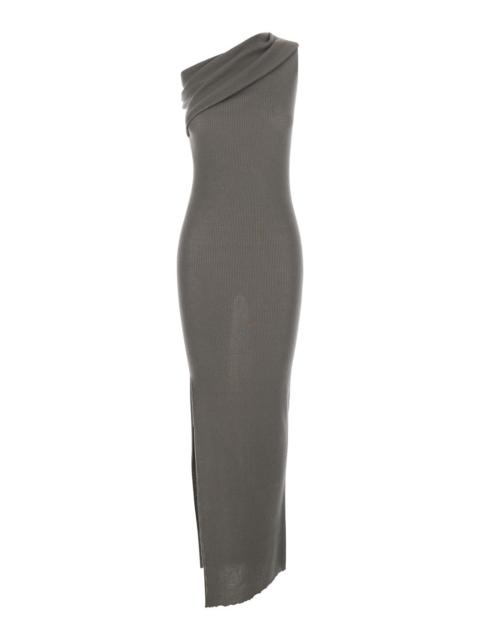 Rick Owens Rick Owens Women 'Athena' Grey Asymmetrical Long Dress With Wide Neck And Ribbed Design In Cotton Kn