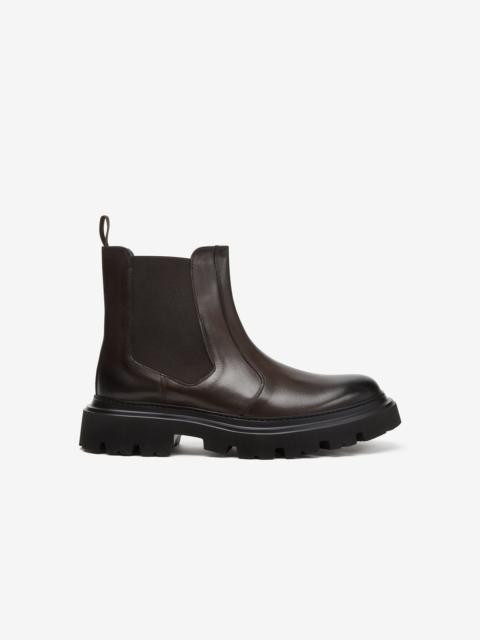 CORNELIANI Dark brown aged calfskin Chelsea boots