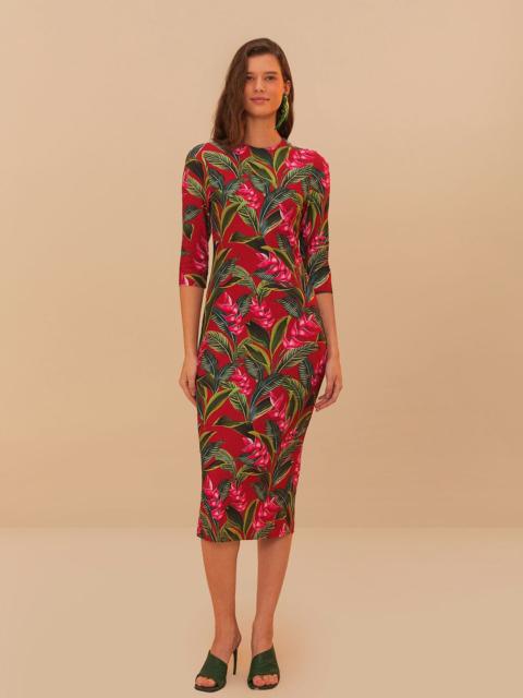 FARM RIO Red Dream Garden Jersey Midi Dress