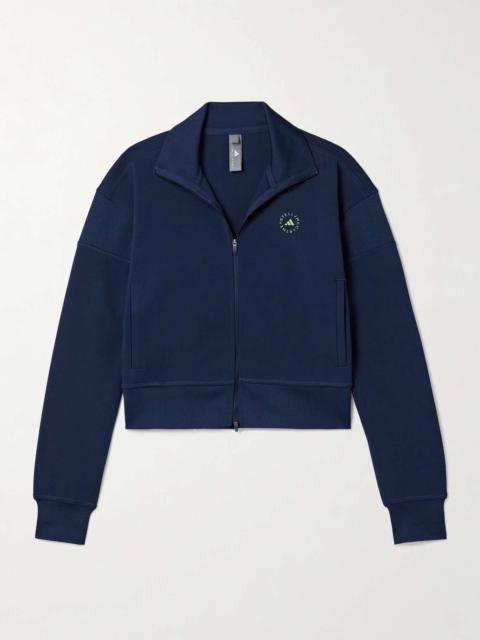 TrueCasuals cropped printed recycled tech-jersey track jacket Navy