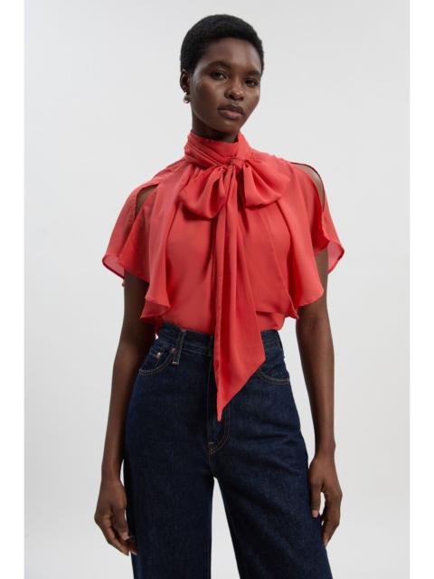 KAREN MILLEN Pussy Bow Tie Woven Georgette Blouse
