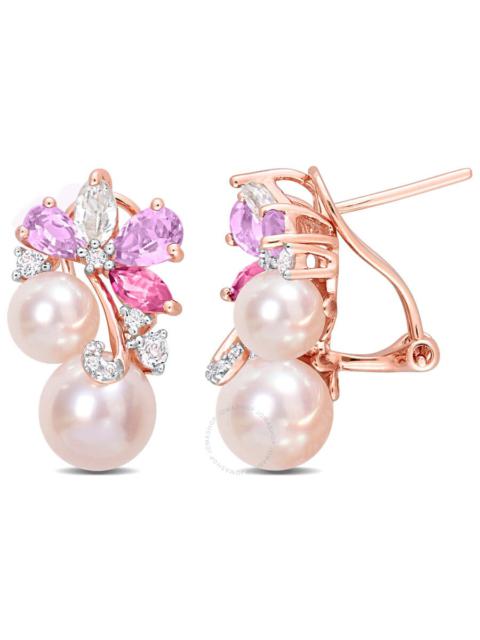 Other Designers AMOUR Pink Cultured Freshwater Pearl & 2 1/2 CT TGW Rose De France and Topaz Earrings In18k Rose Pla