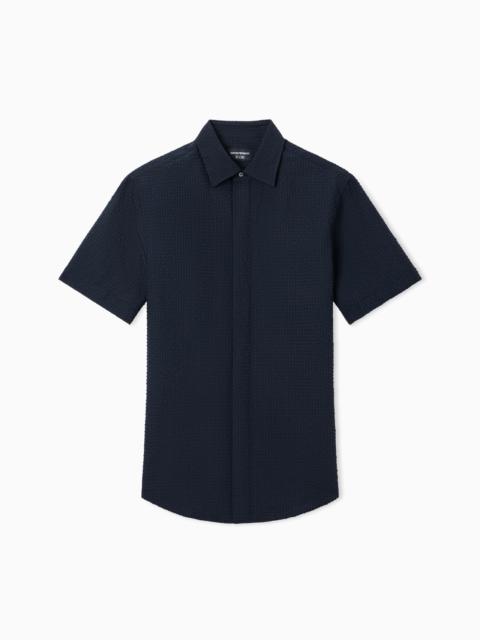 EMPORIO ARMANI ICON SHORT-SLEEVED TECHNICAL SEERSUCKER SHIRT