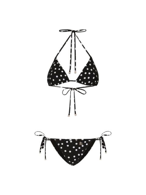 polka dot-print triangle-cup bikini set