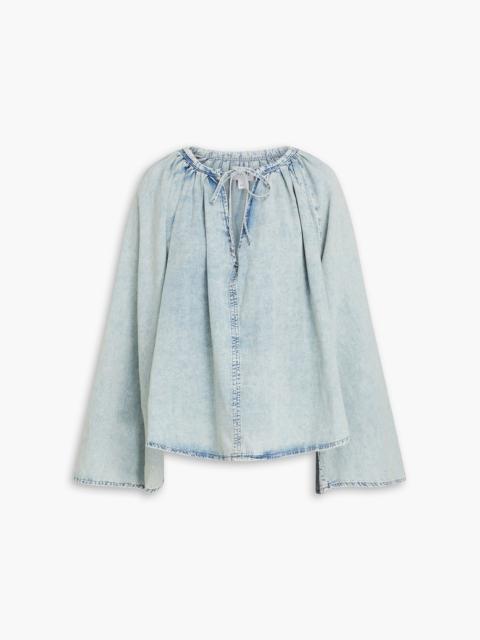 FRAME Faded cotton and linen-blend chambray blouse