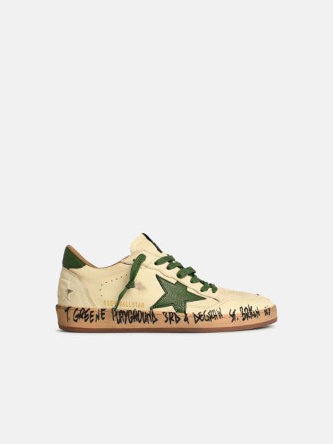 Golden Goose 'BALL-STAR' WHITE NAPPA LEATHER SNEAKERS WITH GREEN STAR AND HEEL