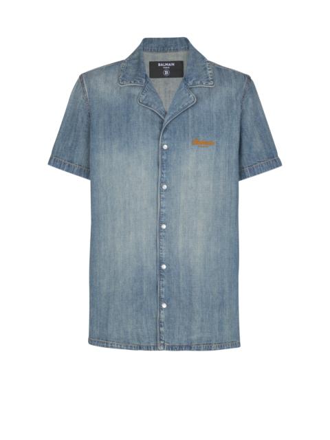 Balmain Short-sleeved pyjama shirt in faded denim