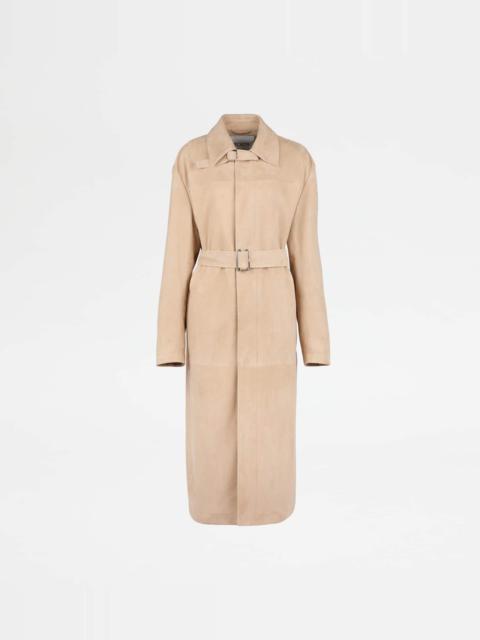 Tod's COAT IN PASHMY SUEDE - BEIGE