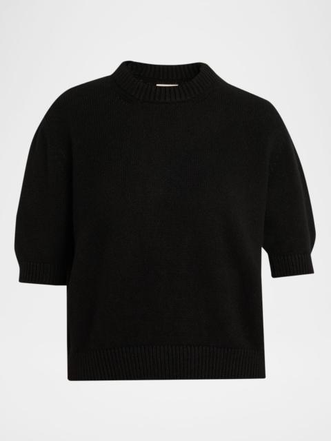 KHAITE Davin Short-Sleeve Cashmere Sweater