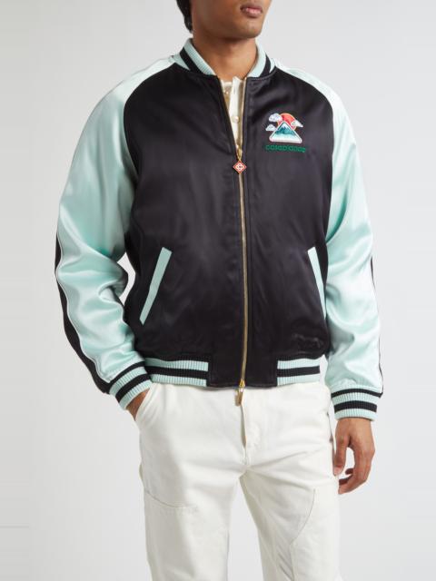 CASABLANCA Casablanca Embroidered Satin Bomber Jacket in Black at Nordstrom