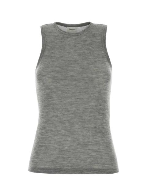 SAINT LAURENT Saint Laurent Women Melange Grey Cashmere Tank Top