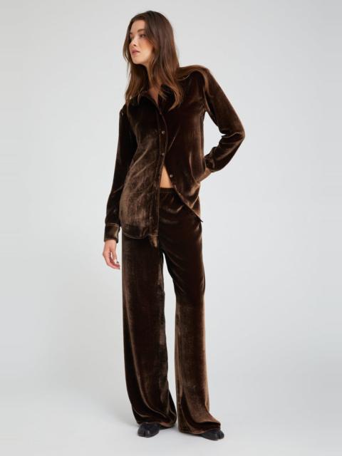 SPRWMN BROWN SILK WIDE LEG EASY PANTS