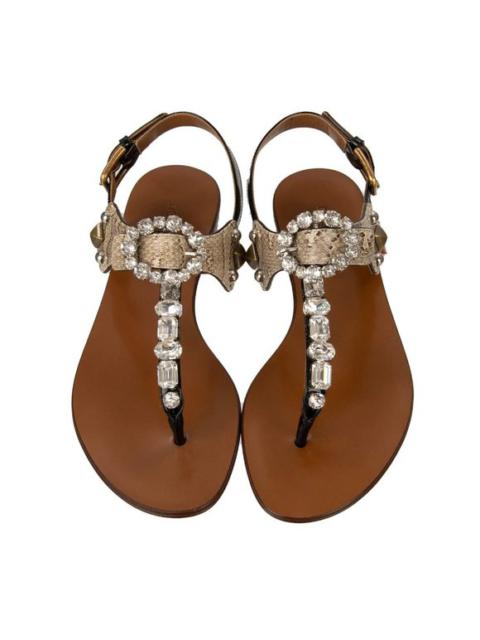 Dolce & Gabbana Crystal Brooch Snake Strap Sandals Black Beige Red 36 6 12774